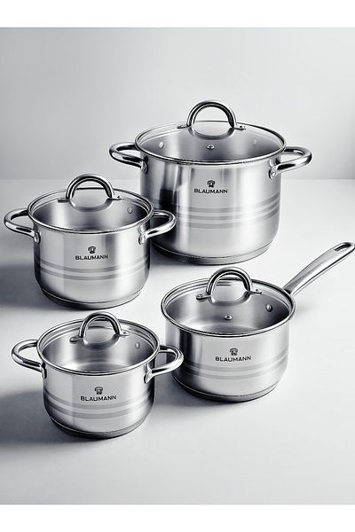 Blaumann Cookware Set Stainless Steel Pot Set Induction Oven Safe 4 Pcs | 1,6-2.5-3,6-6,1 Liters
