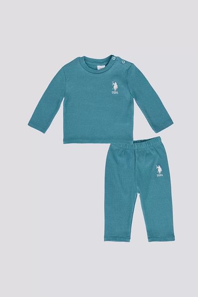 U.S. Polo Assn. طقم طفل رضيع بأكمام طويلة 2 قطعة - بنزين