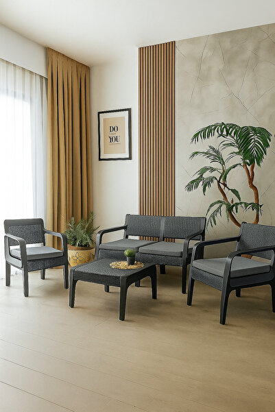 Çavdar Group Lüx Sofia 4 Kişilik Minderli Sehpalı Raddan Bahçe Balkon Teras Ergonomik  Oturma Grubu 2 1 1