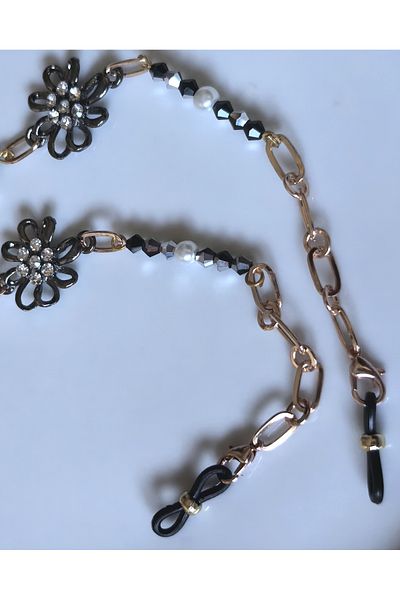 THİNBLACK Rose Coated Chain Zircon Stone Flower Patterned Glasses Chain