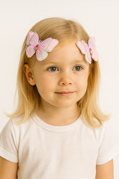 Motebarn Wear Devojčica, leptir, dvodelna kopča sa klipom, roza