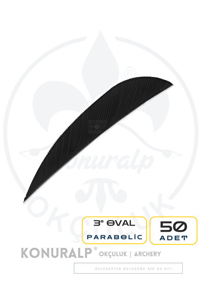 KONURALP OKÇULUK 3 Inç Gerçek Tüy / Oval-parabolik / Siyah / 50 Adet - Gelene...