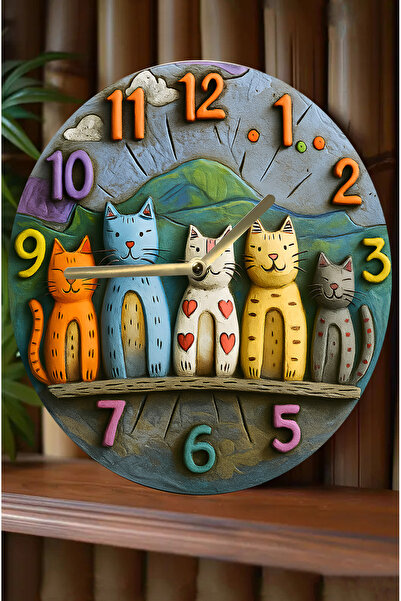 kutuTR Sessiz Yuvarlak Ahşap Duvar Saati, Kuvars Hareketli 3d Görünümlü 2d Saat Sdw Çocuk Odası