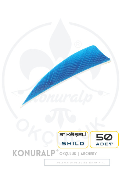 KONURALP OKÇULUK 3 Inç Gerçek Tüy / Köşeli-shild / Mavi / 50 Adet - Gelenekse...