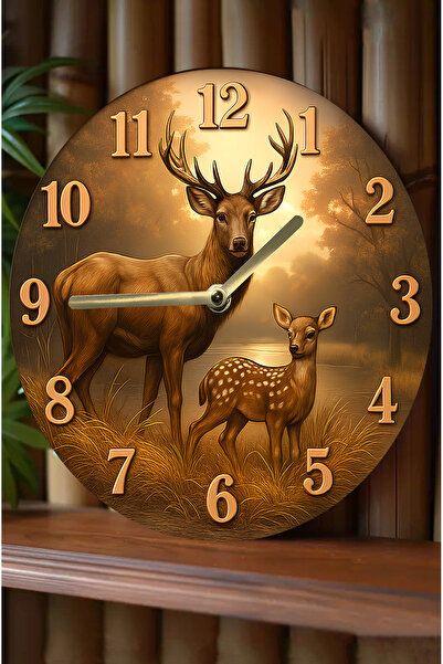 kutuTR Sessiz Yuvarlak Ahşap Duvar Saati, Kuvars Hareketli 3d Görünümlü 2d Saat Sdw Serisi