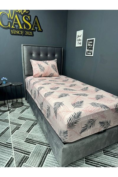 Violacasa Single Cotton Elastic Sheet Set 100x200 Powder Feather
