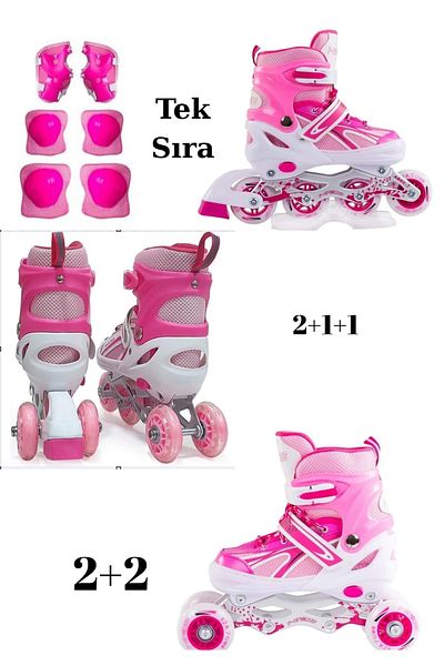 LRS STORE Pink Adjustable Metal Practice Skate Lighted Beginner and Advanced Knee Pad with Elbow Pad Set