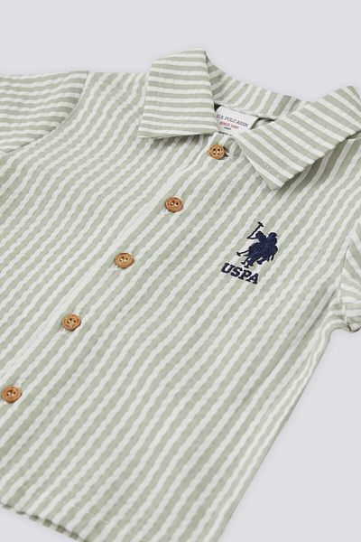 U.S. Polo Assn. طقم تي شيرت بأكمام قصيرة مكون من قطعتين للأولاد الصغار - أخضر مائي