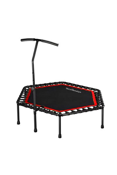 YALLA HomeGym Exercise Trampoline with Adjustable Handrail, Indoor & Outdoor for Adults & Kids, Red