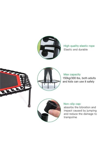 YALLA HomeGym Exercise Trampoline with Adjustable Handrail, Indoor & Outdoor for Adults & Kids, Red