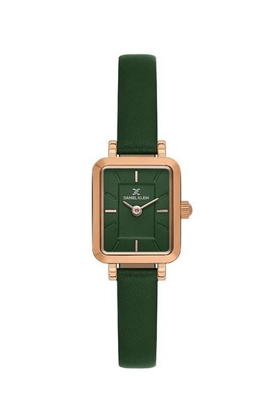 Daniel Klein Dke.1.10862-5 Rectangular Dial Leather Cord Metal Case 3 Atm Water Resistant Green Color