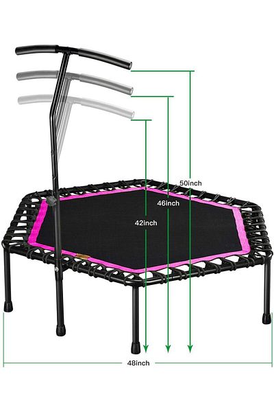 YALLA HomeGym Exercise Trampoline with Adjustable Handrail, Indoor & Outdoor for Adults & Kids, Pink