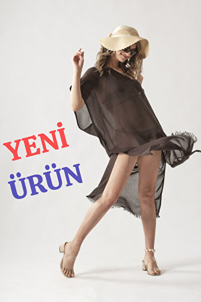 ROZET TEKSTİL Rochie de plajă de vară din bumbac negru cu decolteu în V Mărim...