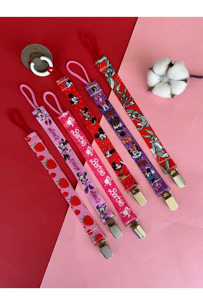 3Baby 6 Pieces Pacifier Straps Set - Pacifier Holder - Pacifier Chain (Baby Girl)