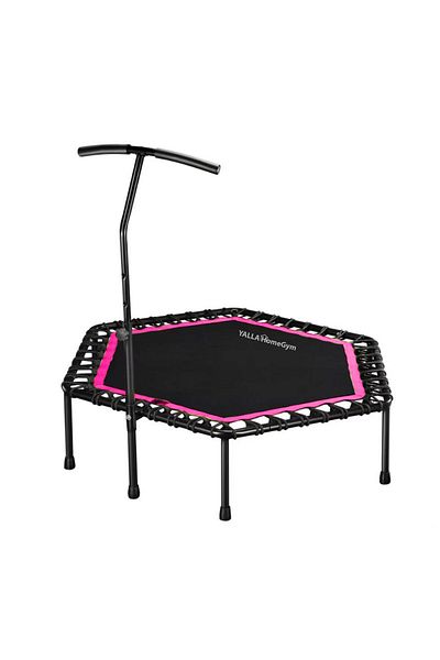 YALLA HomeGym Exercise Trampoline with Adjustable Handrail, Indoor & Outdoor for Adults & Kids, Pink