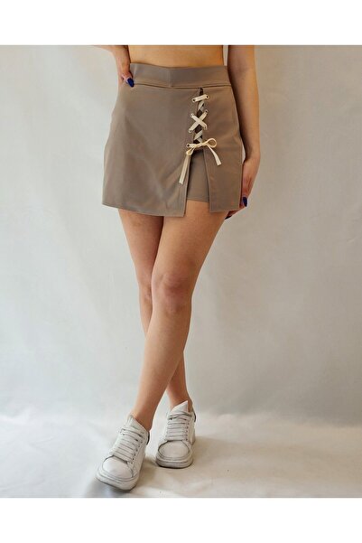 YAXİ Fusta scurtă bej cu șireturi