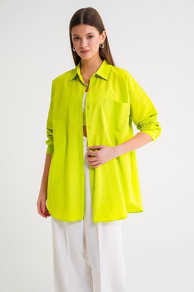 Mixray 4053 Women's Single Pocket Oversize Basic Shirt Olive