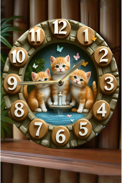 kutuTR ساعة حائط خشبية مستديرة صامتة، حركة كوارتز، مظهر ثلاثي الأبعاد، ساعة ثنائية الأبعاد Sdw