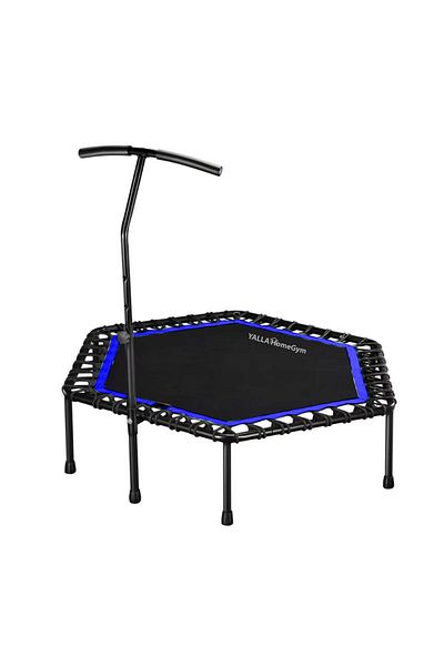 YALLA HomeGym ترامبولين رياضي مع درابزين قابل للتعديل، للاستخدام الداخلي والخارجي للبالغين والأطفال، أزرق