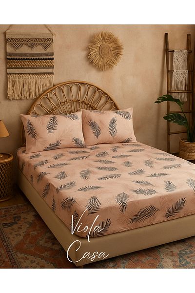 Violacasa Double Cotton Fitted Sheet Set Powder Feather 160X200