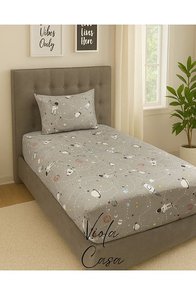 Violacasa Single Fitted Sheet 100x200 Cm Corner Depth 30 Cm Smoked Space