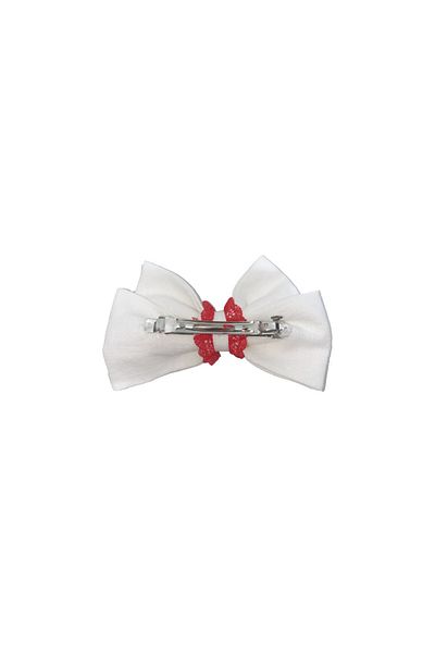 Dota Neamului White Linen Dota Hair Bow With Red Lace