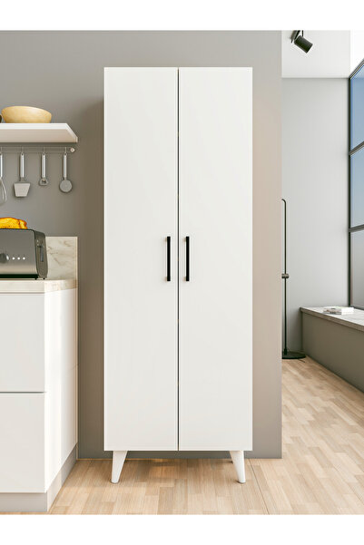 MONTENERO Çok Amaçlı Dolap Parlak Beyaz Kiler Dolabı Erzak Dolabı Mutfak Dolabı Banyo Dolabı 6 Raflı