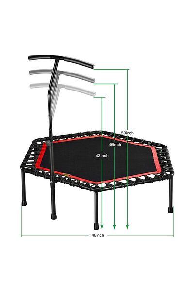 YALLA HomeGym Exercise Trampoline with Adjustable Handrail, Indoor & Outdoor for Adults & Kids, Red