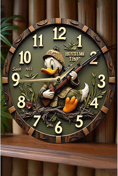 kutuTR Sessiz Yuvarlak Ahşap Duvar Saati, Kuvars Hareketli 3d Görünümlü 2d Saat Sdw Serisi