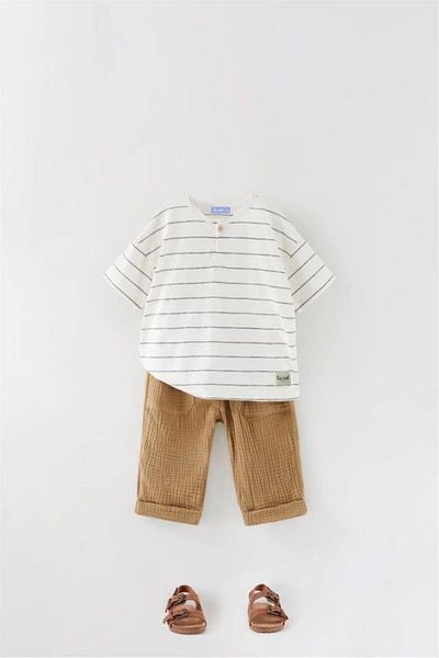 Motebarn Wear Комплект от муселинов плат за момче, кафяв