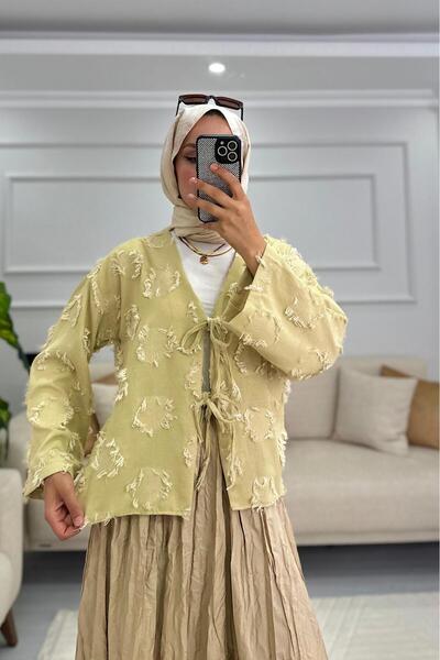 HİFADEN Women's Tasseled Tie Detail Hijab Kimono