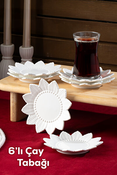 Porsima 2338 Set of 6 Porcelain Tea Plates with Sun Motif White - 11,5cm