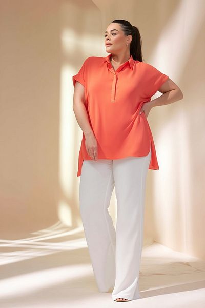 Hanezza Plus Size Women's Blouse - Polo Neck Half Sleeve with Stylish Design and Jesica Fabric