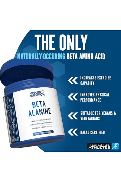 applied nutrition Beta-alanine Amino Acid Pre Workout Powder 3000mg, (300G - 100 SERVINGS) (UNFLAVOURED)