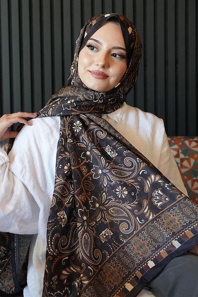 AFVENTE Ethnic Pattern Bitter Brown Μαλακό βαμβακερό σάλι