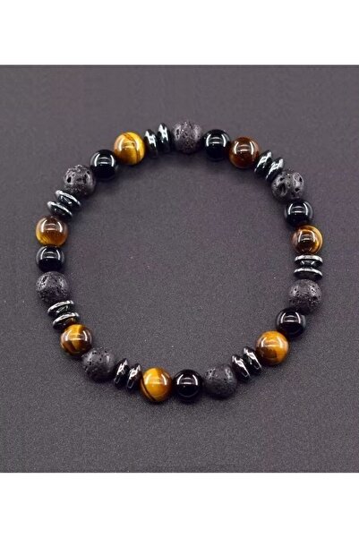 Alnis Atelier سوار من حجر عين النمر والعقيق والحجر البركاني من الأحجار الطبيعية