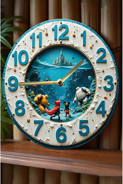 kutuTR 🕒✨ Fantastik Denizaltı Krallığı – 3D Görünümlü Ahşap Duvar Saati ✨🕒 sdw261