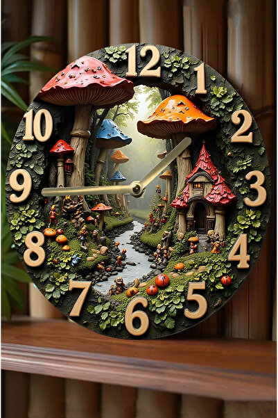 kutuTR Masal Ormanı - Mantar Evli 3D Duvar Saati sdw245