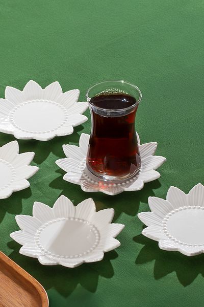 Porsima 2338 Set of 6 Porcelain Tea Plates with Sun Motif White - 11,5cm
