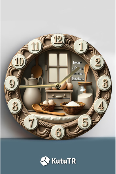 kutuTR Sessiz Yuvarlak Ahşap Duvar Saati, Kuvars Hareketli 3d Görünümlü 2d Sa...