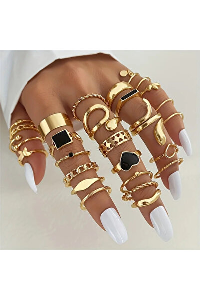 Girift Vintage مجموعة خواتم Udaya Gold متعددة بأحجار سوداء