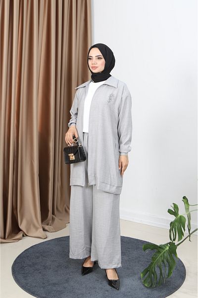 NİSUM MODA Zippered Linen Blend Suit