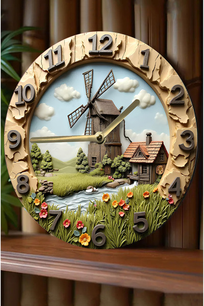 kutuTR 🌾   Pastoralcraft – Natural Wooden Wall Clock with 3D Look, Acar Mechanism 🌾   Sdw266