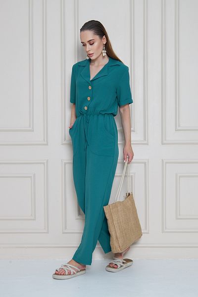Pasaklı Giyim Women's Oil Button Pocket Waist Drawstring Belt Short Sleeve Jacket Collar Casual Jumpsuit 2622374