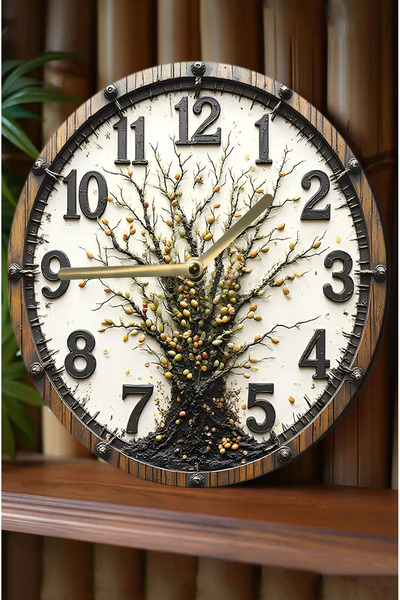 kutuTR 🌿 Doğanın Kalbinden Gelen Tasarım: 3D Görünümlü Ağaç Motifli MDF Duvar Saati (33 cm) sdw287