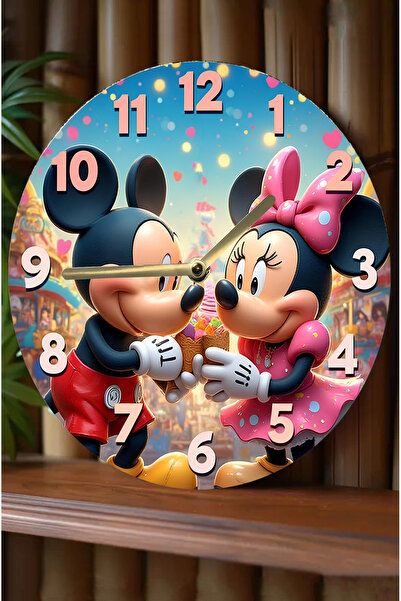 kutuTR Mickey & Minnie Temalı Renkli MDF Duvar Saati – 3D Görünümlü, Sessiz Mekanizmalı, 2D HD Baskı sdw242