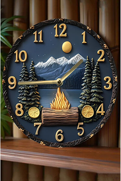 kutuTR Sessiz Yuvarlak Ahşap Duvar Saati, Kuvars Hareketli 3d Görünümlü 2d Saat