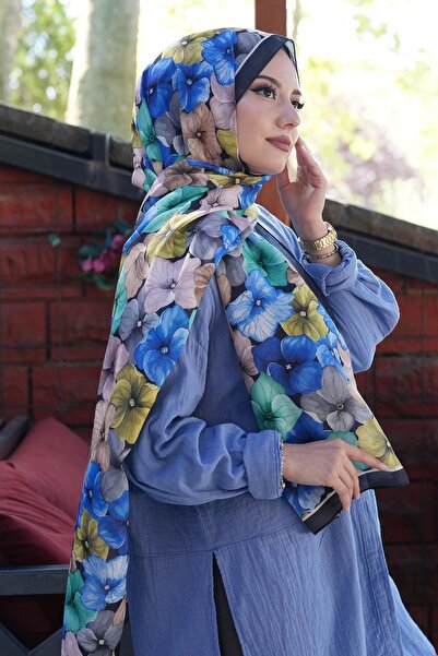 AFVENTE Hydrangea Flower Pattern Saks Soft Cotton Shawl