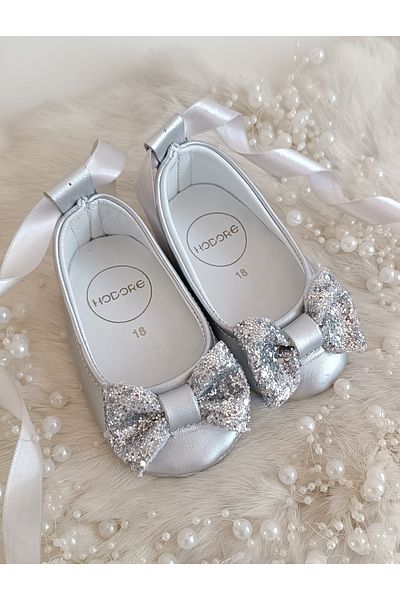 Hodore Perla Silver Genuine Leather Baby Loafer Ballet Shoes