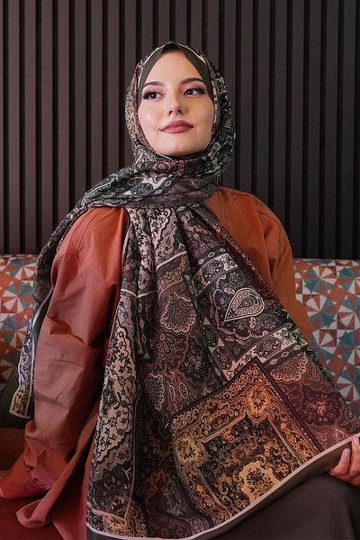 AFVENTE Ethnic Pattern Χακί μαλακό βαμβακερό σάλι